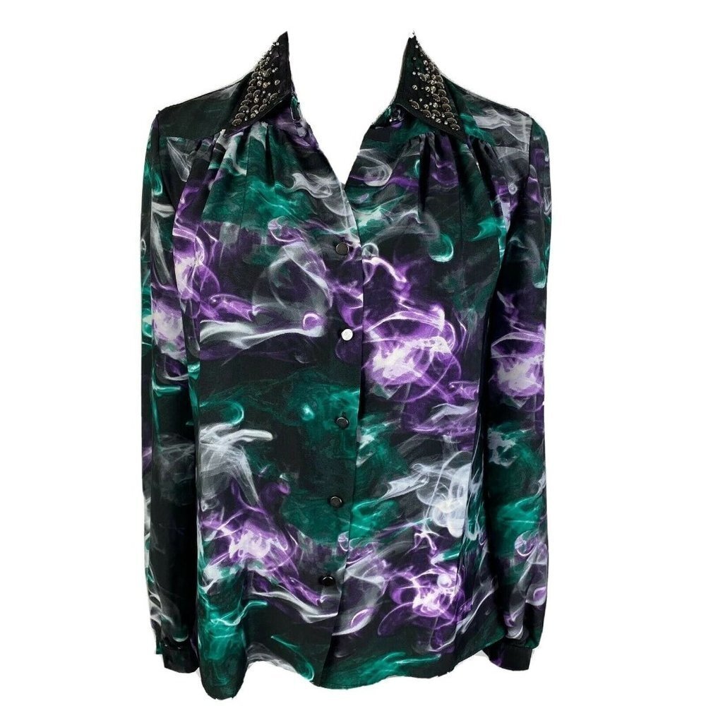 Ellen Tracy Studded Collar Button Down Shirt